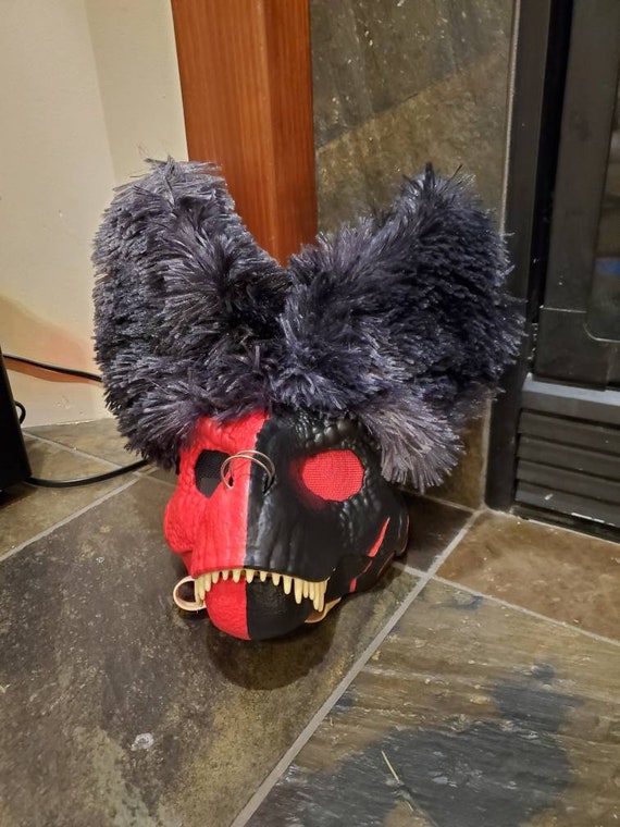 Furry T-rex Dino Mask, Red Dino Mask, Mask With Fur Ears for