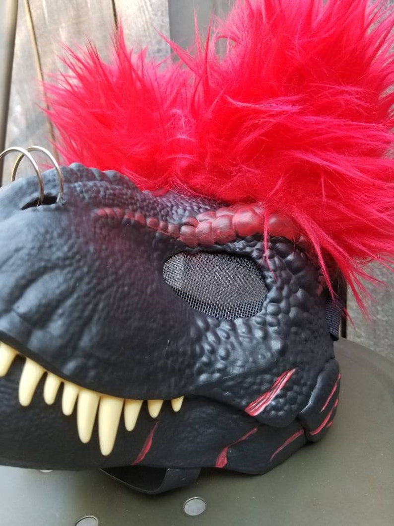 Hand painted furry trex mask with custom ears and