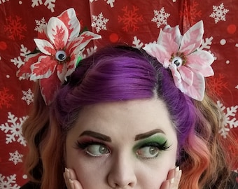 Spooky Eyeball Poinsettia Barrette-  Perfect for Hexmas/Creepmas!