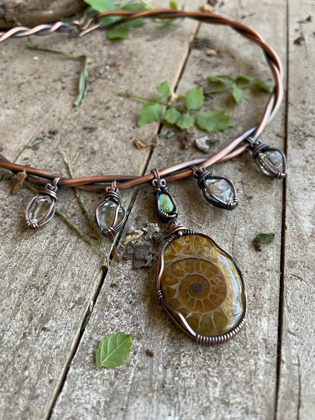 Herkimer Diamond and Ammonite Choker, Herkimer Diamond Jewelry, Quartz ...