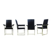 RESERVED Milo Baughman Black Velvet and Brass Dining Chairs, Set of 4