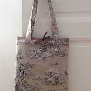 Toile de Jouy Cotton Canvas Tote Bag: Heavyweight French Fabric