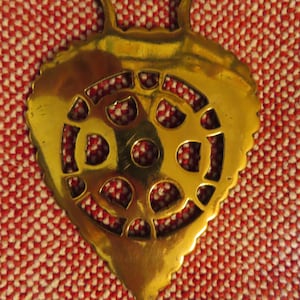 Antique English Horse Brass Medallion: Leaf Design Harness Ornament