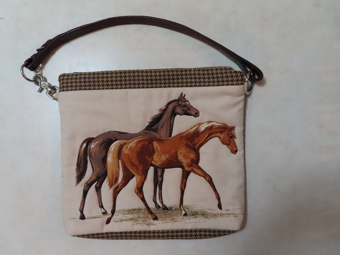 Horse Purse Handbag with Leather Strap Vintage Fabric Handmade Etsy