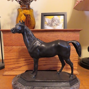 Vintage Bronze Arabian Horse Sculpture: Barye Equestrian Art on Marble