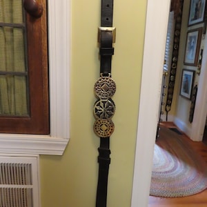 Vintage Leather Martingale Strap with Horse Brass Medallions - English Farmhouse Decor