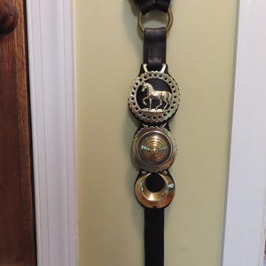 Vintage Leather Martingale Strap with Horse Brass Medallions