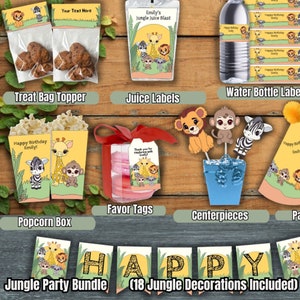 Jungle Birthday Bundle Party Decorations, Safari Party Package Birthday, Jungle Party Invitations, Digital Instant Download