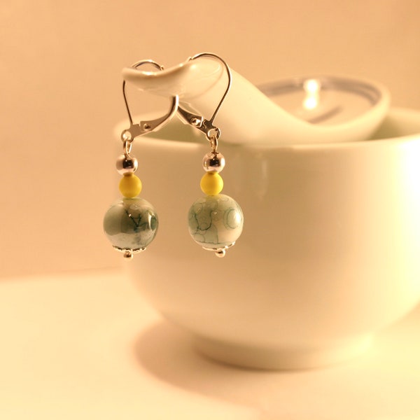 Boucles d’oreilles « Green Pop » - perles émeraude et jaune fluo