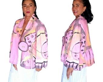 Pink and grey cotton jacket. Art to wear (sorry SOLD) ask about other styles i have on hand