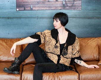 Art to wear Tapestry Jacket Bolero with real karakul collar and sleeve details