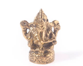 Gold Ganesha Statue, Elephant Decor, Elephant Statue, Brass Statue, Buddhist Statue, Zen Altar Decor, Ganesh Carving Statue Meditation Table