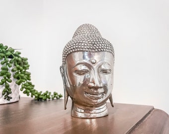 Silver Antique Buddha, Buddha Head Statue, Meditation Altar, Feng Shui Decor, Buddah Statue, Silver Buddha Sculpture, Buddhist Statue