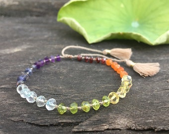 Pulseira de chakra, pulseira de borla, pulseira de cura de cristal, Mala de pulso, joias de ioga, pulseira de cristal minimalista, presente de pulseira de contas Mala