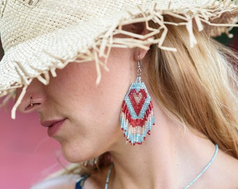 Beaded Tassel Earrings - Fringe Earrings - Boho Tassel Earrings - Red Tassel Earrings - Tassle Earrings - Statement Earrings - Summer Boho