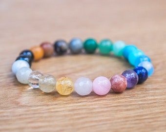 Chakra Bracelet, Energy Mala Bracelet, Multi Gemstone Beaded Bracelet, Yoga Bracelet, Rainbow Bracelet, Meditation Beads, Healing Crystals