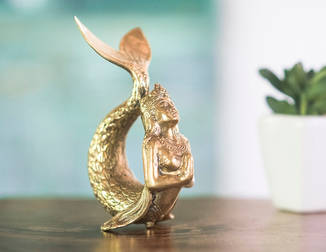 Mermaid Decor Mermaid Statue Gold Mermaid Figurine | Etsy
