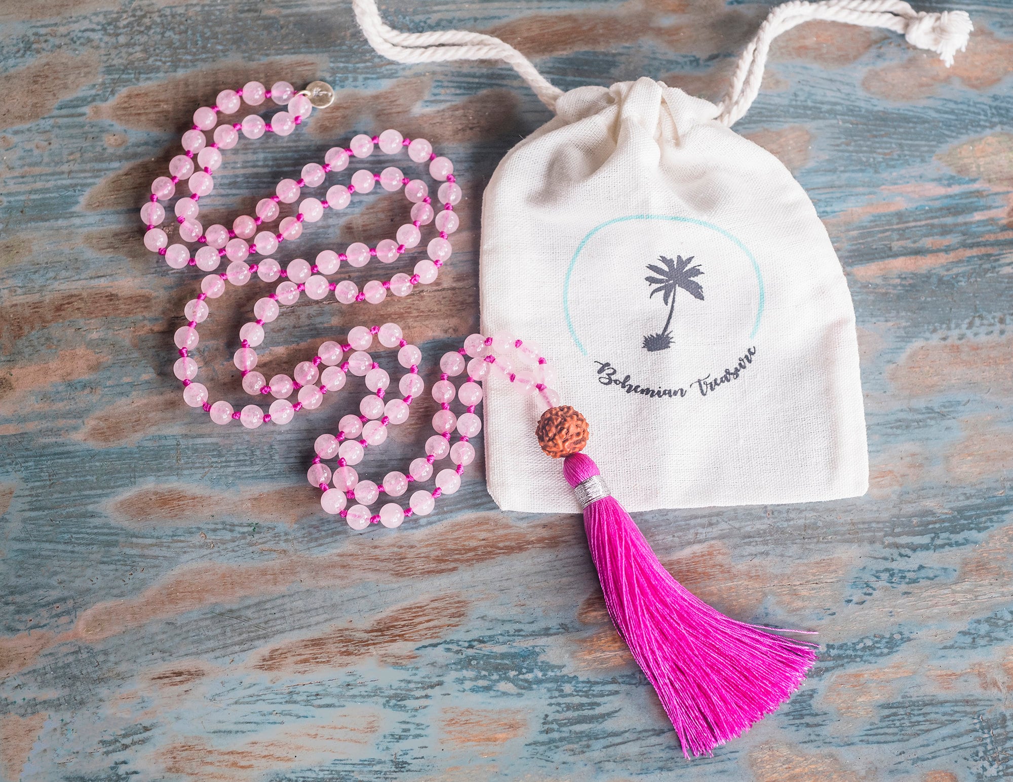 Mala Necklace Rose Quartz, Pink Tassel Necklace, 108 Healing Crystals And Stones, Rudraksha Mala Beads, Rose Quartz Necklace, Yoga Mala 108