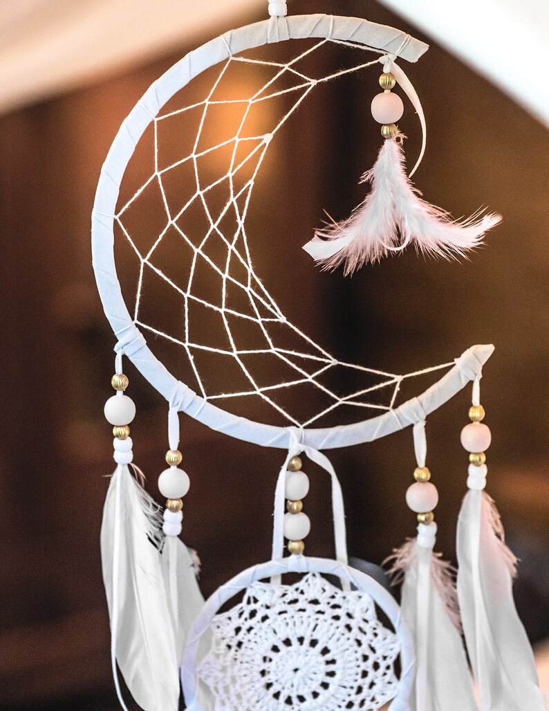 White Moon Dream Catcher Dream Catcher Wall Hanging Moon Etsy