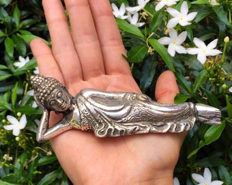 Bronze Buddha Statue - Reclining Buddha - Laying Buddha - Silver Statue - Nirvana Buddha - Buddha Sculpture - Buddha Gift - Yoga Statue