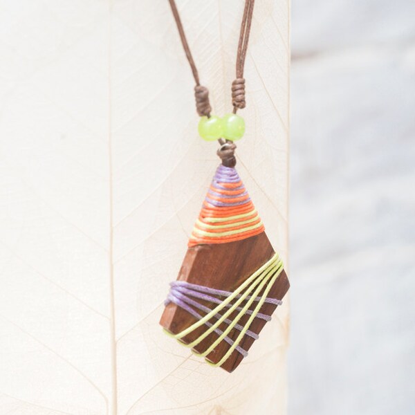 Geometric Tribal Men's Necklace - Kite - Natural Wooden Bohemian Jewelry - Coconut Wood -  Eco Friendly - Handmade Gift For Him