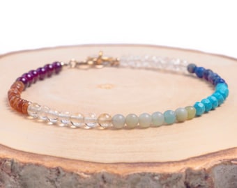 Chakra Healing Bracelet, 14k Gold Fill Bracelet, Protection Bracelet, Gemstone Bracelet, Chakra Stones, Chakra Jewelry, Chakra Beads, Yoga