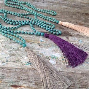 Best Selling 108 Mala Beads, Howlite Mala Necklace, Tassel Necklace, Howlite Necklace, Howlite Jewelry, Knotted Mala, Turquoise Necklace