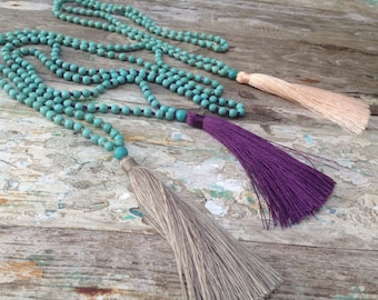 Best Selling 108 Mala Beads, Howlite Mala Necklace, Tassel Necklace, Howlite Necklace, Howlite Jewelry, Knotted Mala, Turquoise Necklace