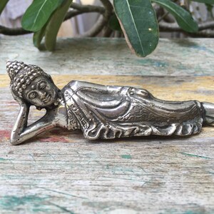 Bronze Buddha Statue Reclining Buddha Laying Buddha Silver Statue Nirvana Buddha Buddha Sculpture Buddha Gift Yoga Statue image 4