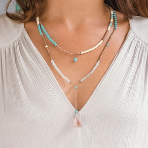 Gemstone Boho Wrap, Tassel Necklace, Turquoise Wrap Necklace, Seed Bead Wrap Necklace, Stacking Bracelet, Beaded Anklet, Multi Bead Necklace