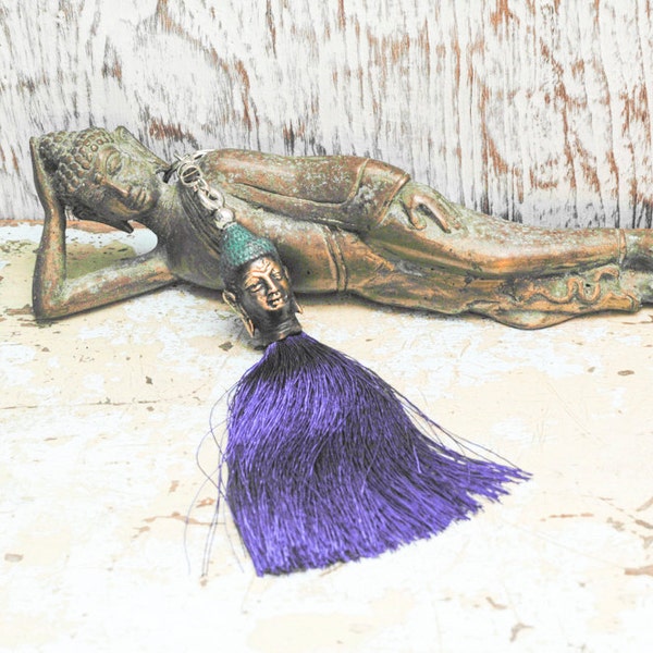 Keychain Buddha Tassel Purple - Handmade - Unique - Spiritual - Accessories - Meditation - Unisex Gift - Decor - Bohemian - Art de Mon