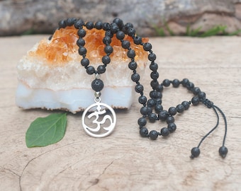 Mens Mala Necklace, Unique Gifts, Lava Rock, Black Beaded Necklace For Men, Mens Gift, Om Necklace, Black Stone Mens Necklaces, Mala Beads