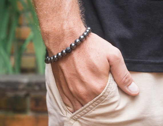 Lava Mens Bracelet Boyfriend Gift Hematite Bracelet For Men Etsy Lava Mens Bracelet Boyfriend Gift Hematite Bracelet For Men Etsy