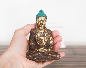 Meditating Buddha Statue, Small Buddha Statue, Zen Buddha Decor, Solid Brass Buddha Figurine, Vintage Brass Sculpture, Christmas Gift Idea