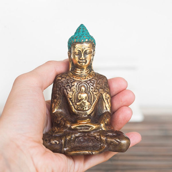 Meditating Buddha Statue, Small Buddha Statue, Zen Buddha Decor, Solid Brass Buddha Figurine, Vintage Brass Sculpture, Christmas Gift Idea