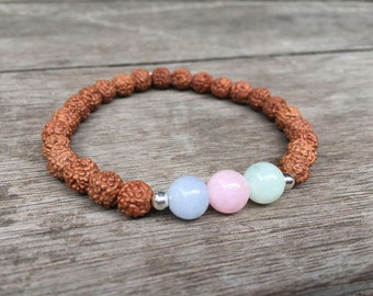 Rudraksha Beads Bracelet, Aquamarine Bracelet, Mala Bracelet, Wrist Mala, Rudraksha Bracelet, Healing Gemstone Bracelet, Mala Prayer Beads