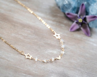 Moon And Star Necklace, Mothers Day Gift, Moonstone Necklace, Celestial Jewelry, Moon Necklace Gold, Crescent Moon Necklace, Gift For Mom