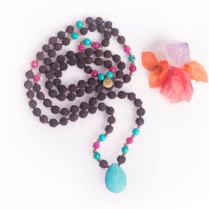 Rudraksha Mala, Mala Beads Turquoise, Boho Mala Necklace, Healing Stone Necklace, Black Rudraksha Beads, Rudraksha Necklace, Mala 108