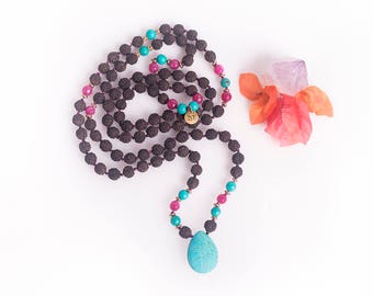 Rudraksha Mala, Mala Beads Turquoise, Boho Mala Necklace, Healing Stone Necklace, Black Rudraksha Beads, Rudraksha Necklace, Mala 108