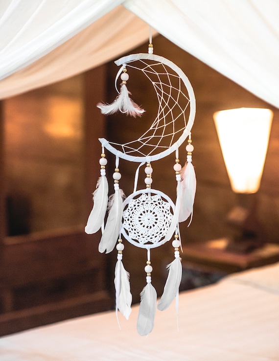 White Moon Dream Catcher, Dream Catcher Wall Hanging, Moon Phases