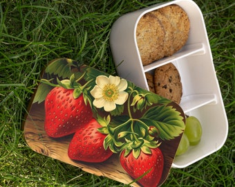 Bento Lunch Box, Bento Box style, Strawberry Bento Lunch Box, Vintage Strawberries, Strawberry Coquette, Adult Lunch Box, Teacher Lunch Box