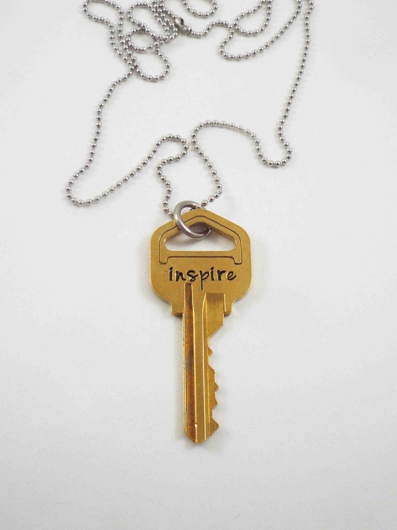 Key Necklace Vintage Key Necklace Fearless Necklace Stamped Etsy
