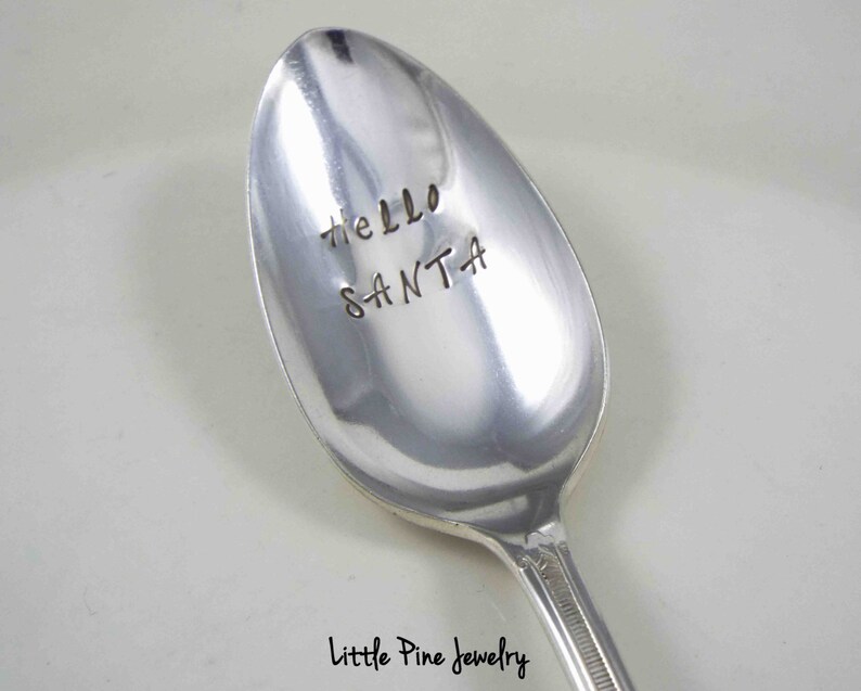 Engraved Spoon Santa Spoon Hot Chocolate Spoon Christmas Spoon Gift Under 20 Hot Cocoa Spoon Hello Santa Stamped Spoon Gift Idea