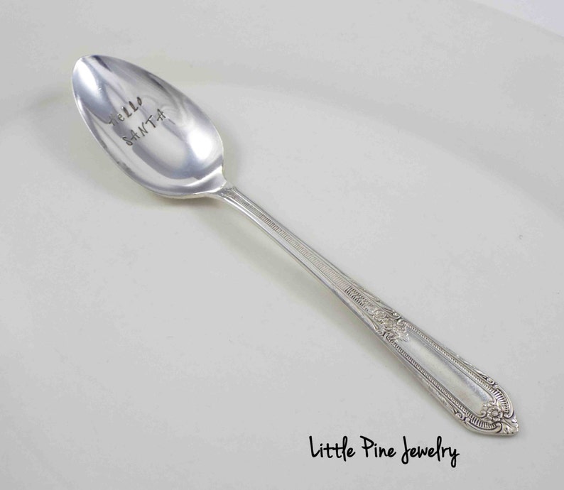 Engraved Spoon Santa Spoon Hot Chocolate Spoon Christmas Spoon Gift Under 20 Hot Cocoa Spoon Hello Santa Stamped Spoon Gift Idea
