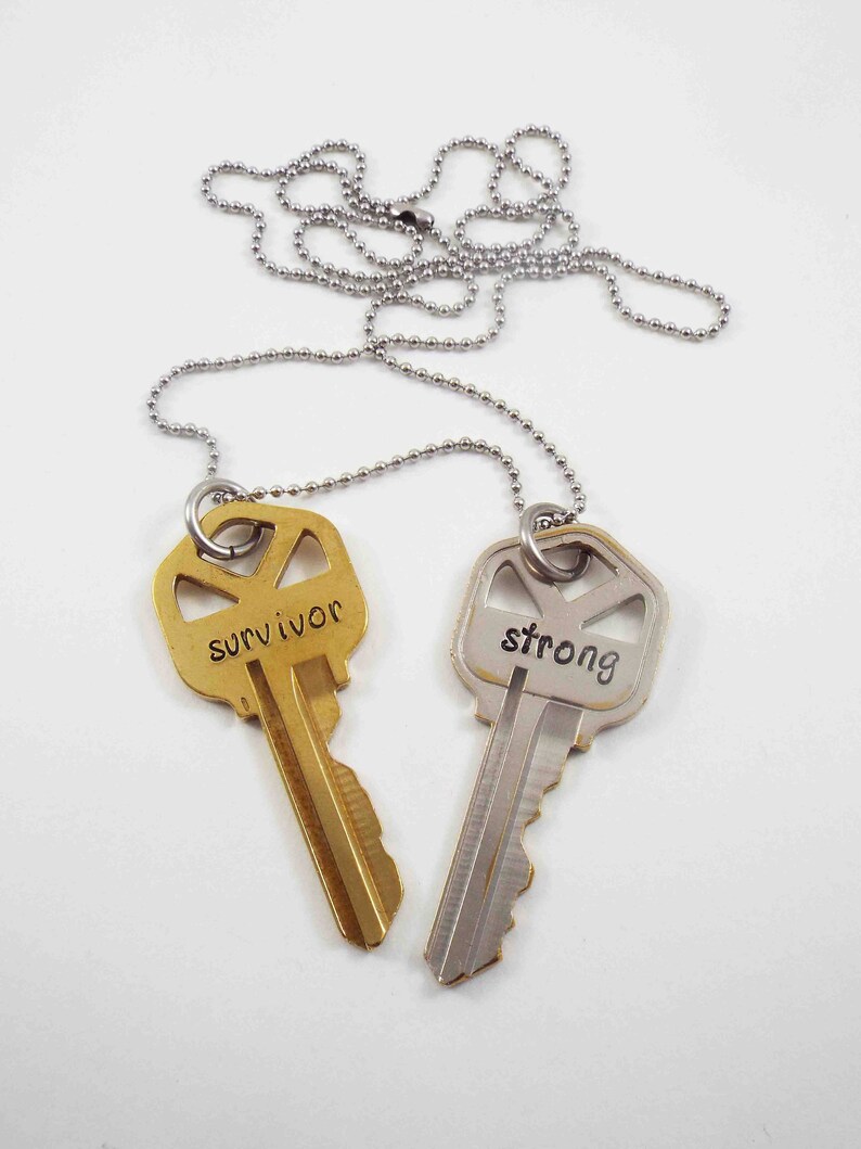 Two Key Necklace Vintage Keys Necklace Survivor Key Stamped Etsy