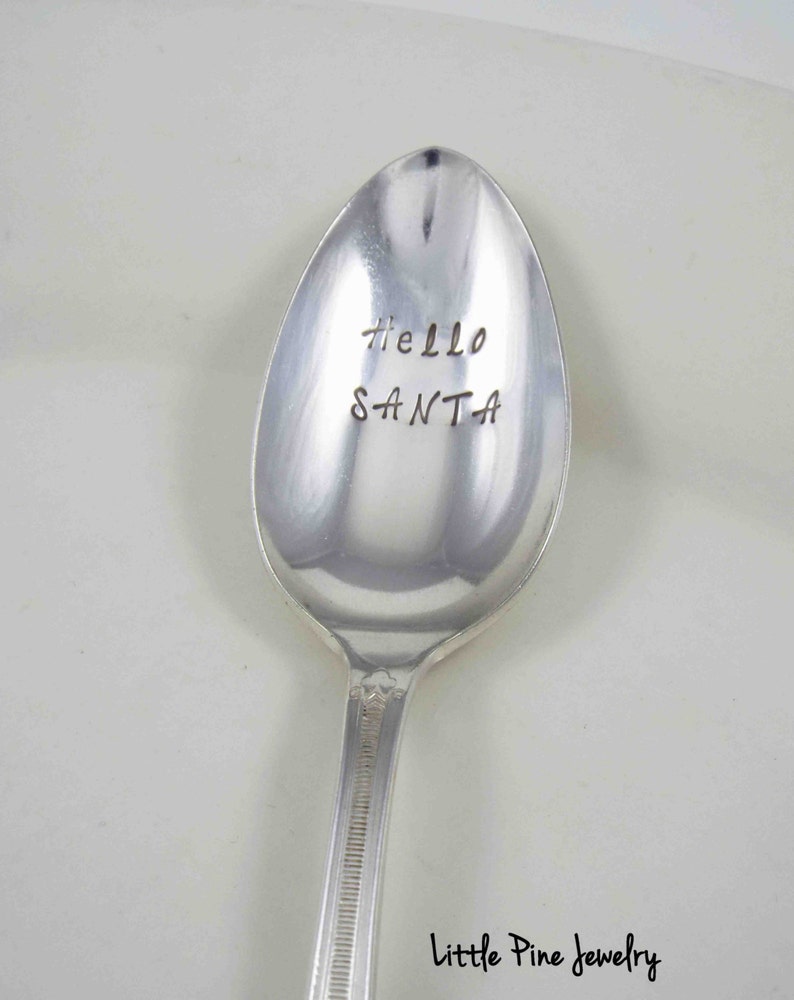 Engraved Spoon Santa Spoon Hot Chocolate Spoon Christmas Spoon Gift Under 20 Hot Cocoa Spoon Hello Santa Stamped Spoon Gift Idea