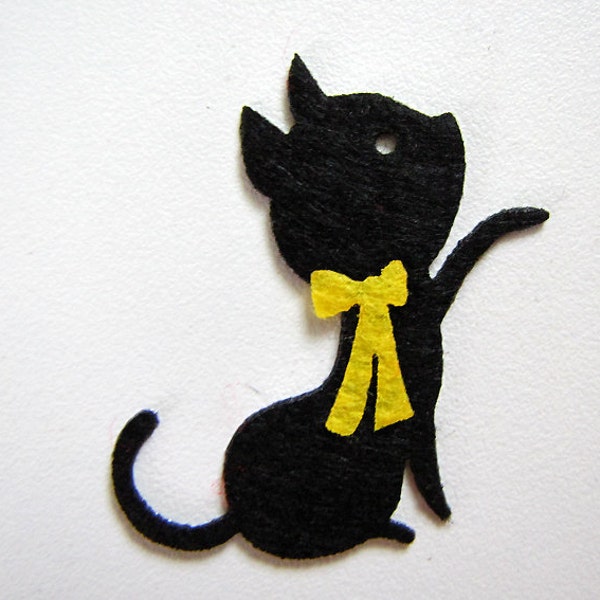 Iron On Felt Applique - Pretty Black Kitty with a Bow  - 1 Dollar Shipping for ALL appliques & patches :)