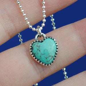 Sterling Silver Turquoise Heart Necklace, Pendant Turquoise Heart Jewelry