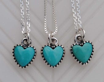 Sterling Silver Turquoise Heart Necklace, Petite Dainty Small Turquoise Heart Necklace, Turquoise Heart Pendant, Turquoise Heart Jewelry