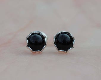 Black Onyx Stud Earrings - Black Onyx Earrings - Black Onyx Post Earrings